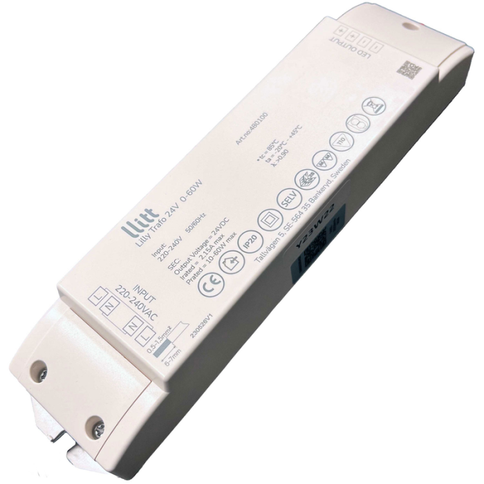 Transformator Lilly Driver til LED-strip 24V 0-60W IP20 Llitt